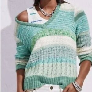 Cabi Mix Stitch Multicolor Striped V-Neck Sweater